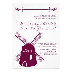 Country Dutch Windmill Purple Wedding Invitations