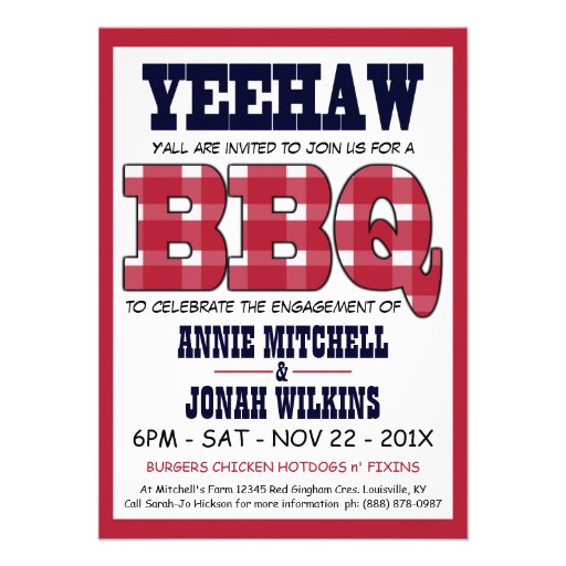 Country Engagement Party Picnic BBQ Custom Invite