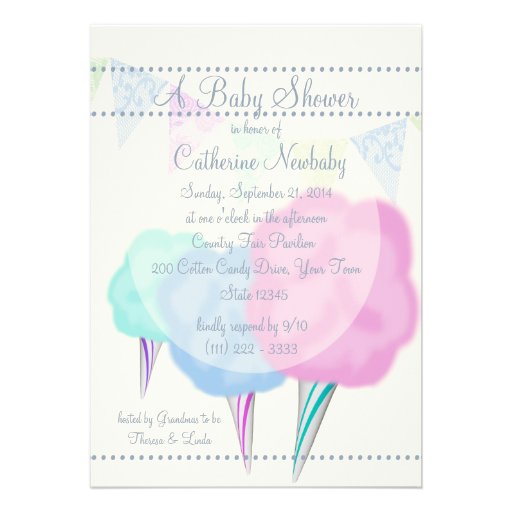 Country Fair Cotton Candy Baby Shower Custom Invite