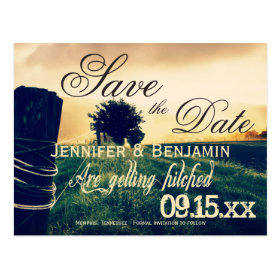 Country Field Fence Post Save the Date Postcards