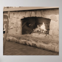 Country Fireplace Sepia Photograph Poster