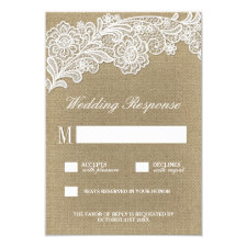 Country Floral Burlap and Lace Wedding RSVP Cards