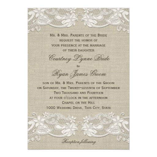 Country Floral Lace Design Wedding Custom Invitations