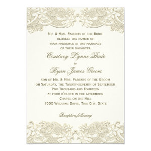 Country Floral Vintage Lace Design Wedding 5x7 Paper Invitation Card