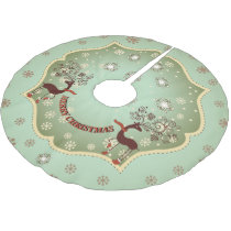 Country Green Whimsical Reindeer Brushed Polyester Tree Skirt