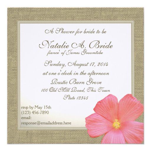 Country Hibiscus Tropicl Bridal Shower Announcement