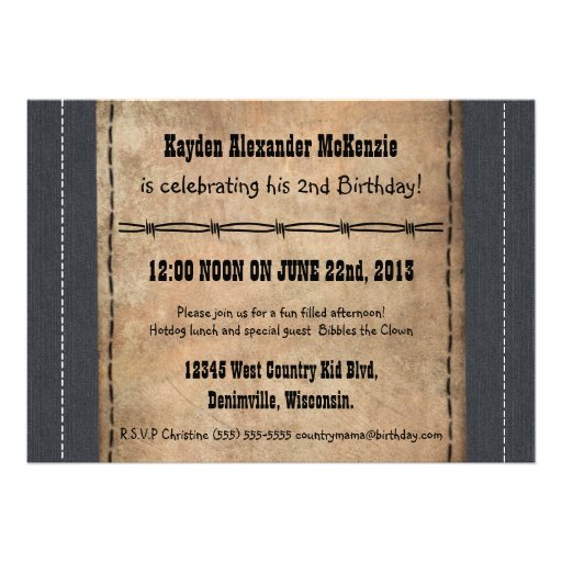 Country Kid Blue Jean Denim Style Birthday Party Personalized Announcements