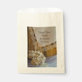 Country Lace and Flowers Wedding Thank You Favor Bag