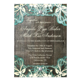 Country Lace and Wood Rustic Wedding Invitation
