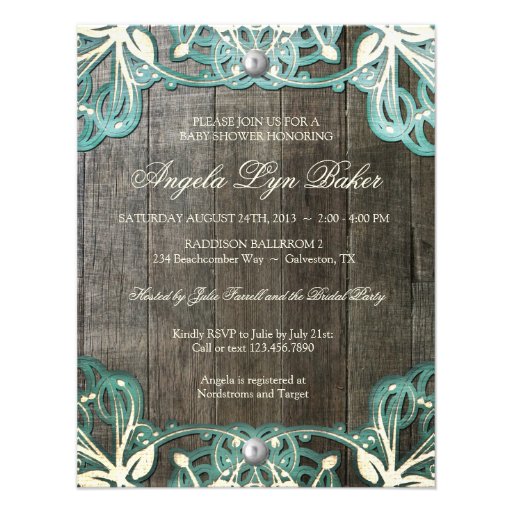 Country Lace Wood Rustic Baby Shower Invite