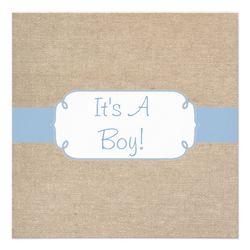 Country Light Blue and Beige Burlap Baby Shower Custom Announcement