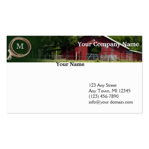 Country Living Red Barn Lasso Monogram Header Business Card Templates (front side)
