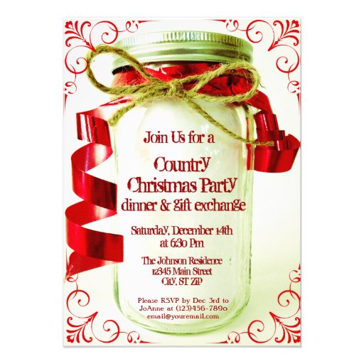 Country Mason Jar Christmas Party Invitations