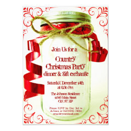 Country Mason Jar Christmas Party Invitations