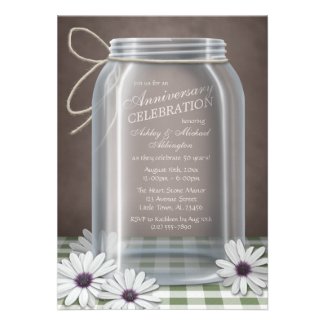 Country Mason Jar Green Gingham Anniversary Card