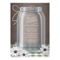 Country Mason Jar Green Gingham Bridal Shower Custom Invite