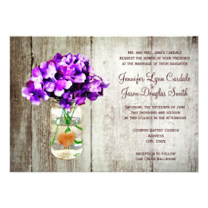 Country Mason Jar Hydrangea Wedding Invitations Personalized Announcement
