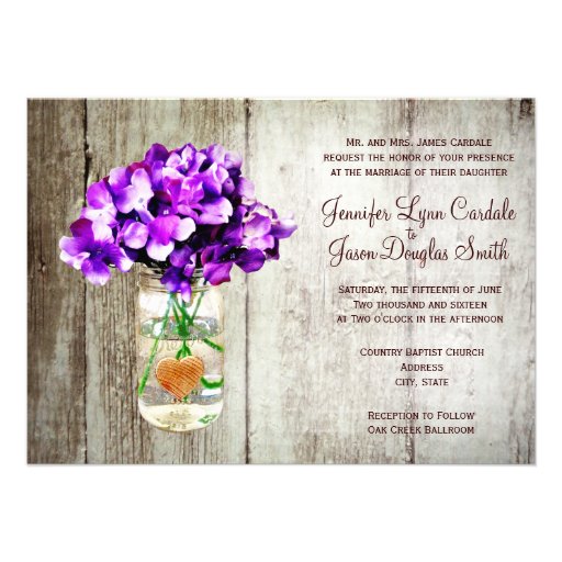 Country Mason Jar Hydrangea Wedding Invitations