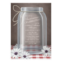 Country Mason Jar Red Gingham Anniversary Personalized Invites