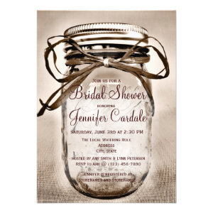 Country Mason Jar Rustic Bridal Shower Invitations Custom Announcement