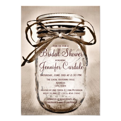 Country Mason Jar Rustic Bridal Shower Invitations (front side)