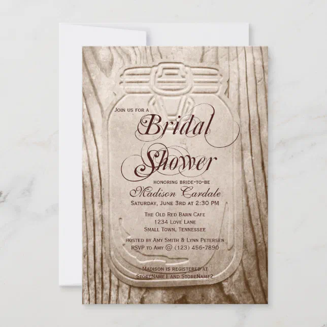 Country Mason Jar Rustic Bridal Shower Invitations Zazzle