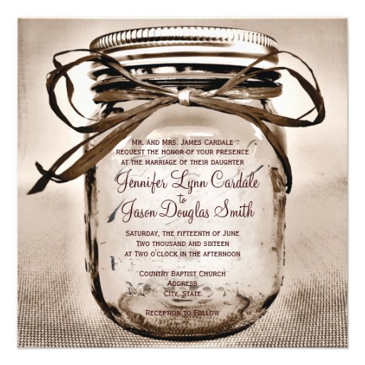 Country Mason Jar Rustic Square Wedding Invitation