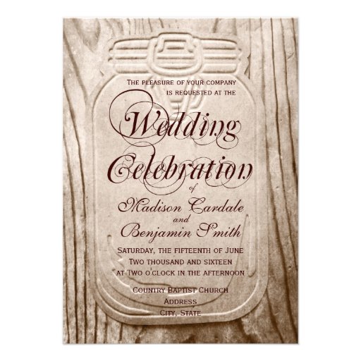 Country Mason Jar Rustic Wood Wedding Invitations
