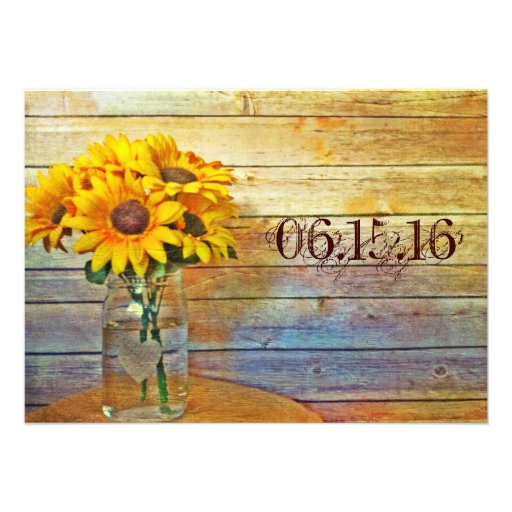 Country Mason Jar Sunflower Wedding Invitations
