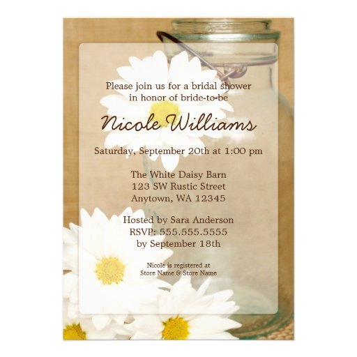 Country Mason Jar White Daisies Bridal Shower Custom Announcement