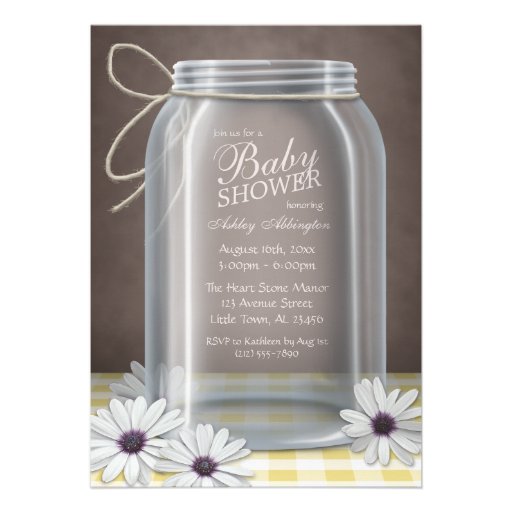Country Mason Jar Yellow Gingham Baby Shower Personalized Invite