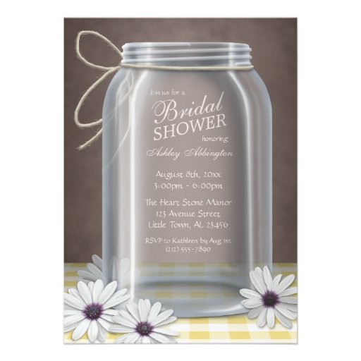 Country Mason Jar Yellow Gingham Bridal Shower Personalized Invite