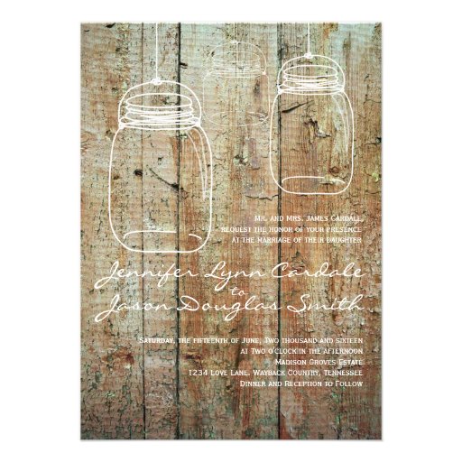 Country Mason Jars Barn Wood Wedding Invitations