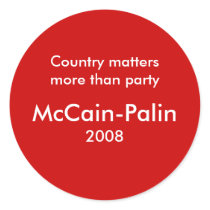 Country matters more than party - McCain-Palin '08 stickers by mccain_palin2008 Country matters more than party - McCain-Palin '08 stickers