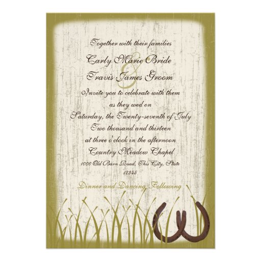 Country Meadow Rustic Horseshoes Wedding Custom Invitations