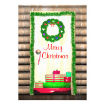 Country Merry Christmas Door Greeting Card Custom Announcements