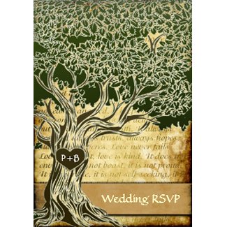 Country Oak Tree Vintage Wedding RSVP Cards invitation