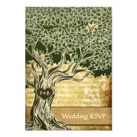 Country Oak Tree Vintage Wedding RSVP Cards 3.5