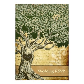 Country Oak Tree Vintage Wedding RSVP Cards Custom Announcements