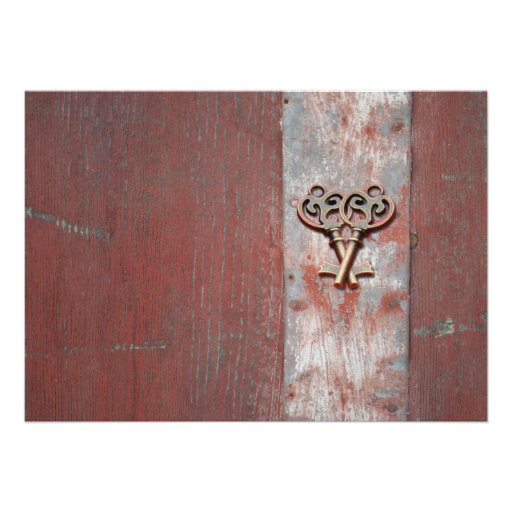 Country Painted Wood on Skeleton Keys Invitations