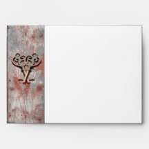 Country Painted Wood Skeleton Key Wedding Envelope