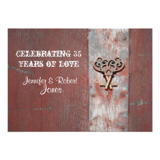 Country Painted Wood with Skeleton Key Anniversary Custom Invite