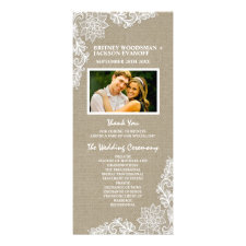 Country Photo Burlap and Lace Wedding Programs Personalized Rack Card