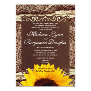 Country Pine Needles Sunflower Wedding Invitations 4.5