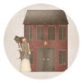 Country Prim Snowman & Saltbox House Design Round Stickers Country Prim Snowman & Saltbox House Design Round Stickers