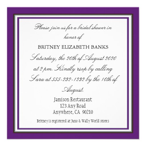 Country Purple Sunflower Bridal Shower Invitations