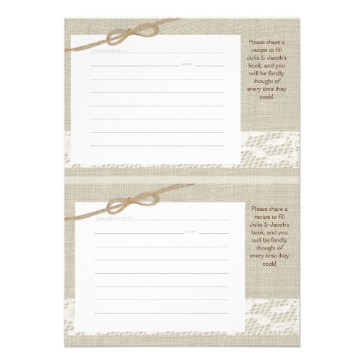 Country Romance Burlap Look Recipe Cards two 3 x 5