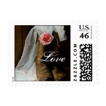 Country Rose Love Wedding Postage Stamp