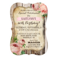 Country Roses and Rustic Wood Birthday Invite