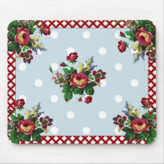 Country Roses Dots and Gingham Mousepad mousepad